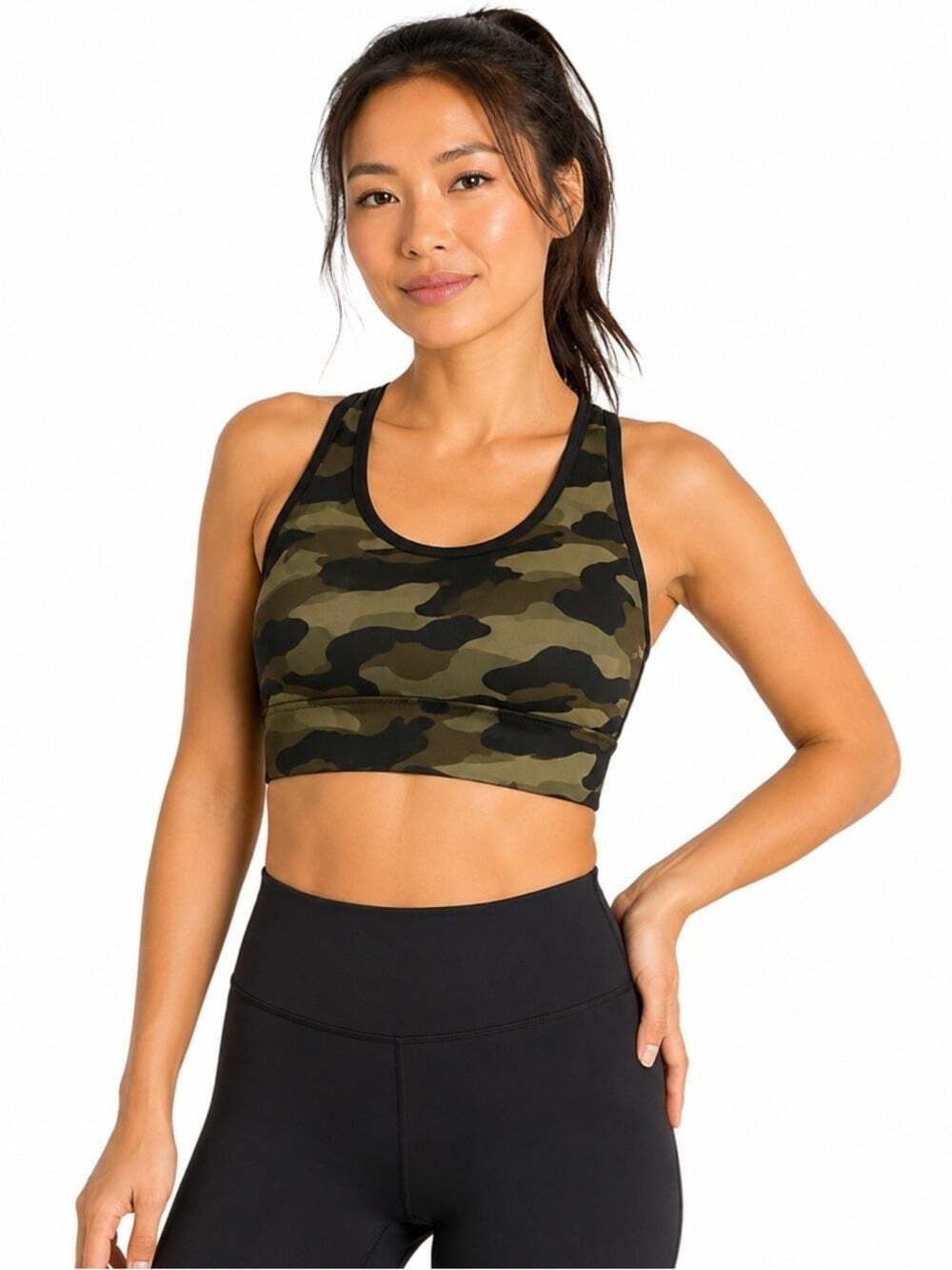 La Senza Camo Racerback Sports Bra XS Mesh Stretch Activewear Core Gym Fit